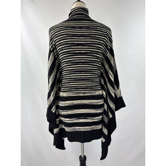 Karen Millen Sweater Cape Black Cream Tan Grey Space Dye Stripe 2 Poncho - Picture 3 of 11